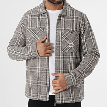 Teddy Smith - Stuart 10716992D Camicia beige con zip in foncé chiné e bordi a quadri
