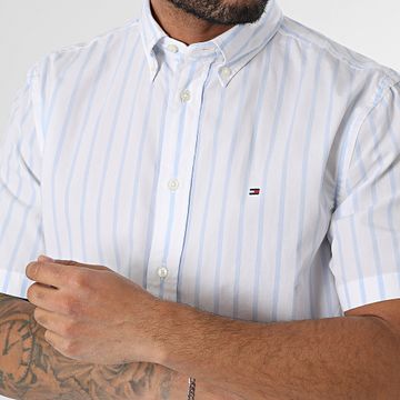 Tommy Hilfiger - Camicia a maniche corte Flex Popeline Stripes 7551 Bianco Azzurro