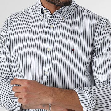 Tommy Hilfiger - Flex Poplin Classic 7549 Camicia a maniche lunghe a righe bianche e nere
