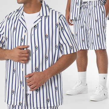 Polo Ralph Lauren - Orso - Set di camicia a maniche corte e pantaloncini polo blu navy e bianchi
