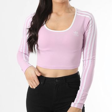 Adidas Originals - Maglietta donna 3 strisce manica lunga Lilla JD4628