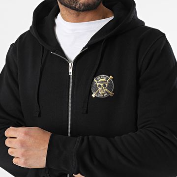 One Piece - Felpa con cappuccio con zip e logo nero oro