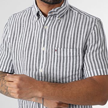 Tommy Hilfiger - Pigment Dye Linen 7542 Camicia a righe a manica corta bianco blu navy