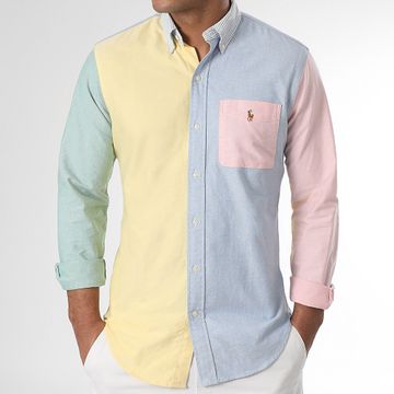 Polo Ralph Lauren - Camicia a maniche lunghe Original Player Azzurro Giallo Rosa Verde