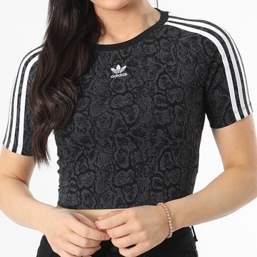 Adidas Originals - T-shirt donna a righe Snake Baby JI8408 Nero Grigio Antracite Snake