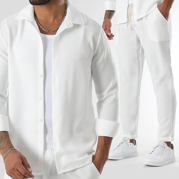 LBO - Set camicia a maniche lunghe e pantaloni effetto lino 1725 bianco