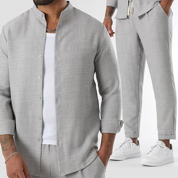 LBO - Set camicia a maniche lunghe e pantaloni effetto lino 1734 Grigio