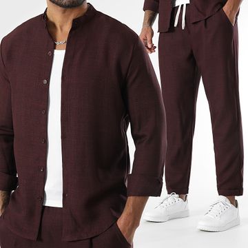 LBO - Set camicia a maniche lunghe e pantaloni effetto lino 1735 Bordeaux