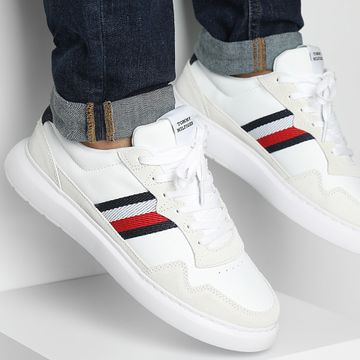 Tommy Hilfiger - Cestini Light Cupsole Leather Mix Stripes 4889 White Desert Sky