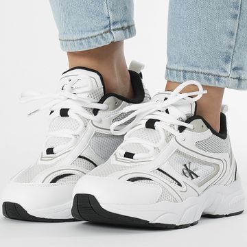 Calvin Klein - Scarpe da tennis retrò da donna in mesh 1807 bianco brillante nero