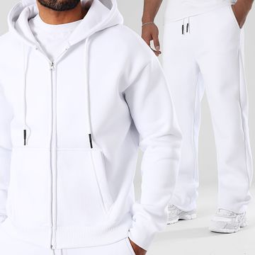 LBO - 3717 Set di pantaloni da jogging e felpa con zip e cappuccio bianchi