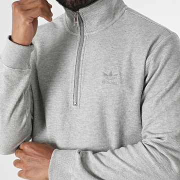Adidas Originals - Felpa Waffle Essential con scollo a cerniera JD2447 Grigio scuro