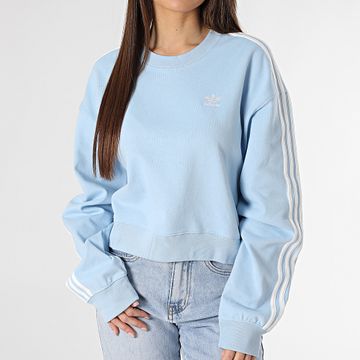Adidas Originals - Felpa donna 3 strisce girocollo JC8141 Azzurro