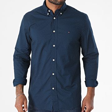 Tommy Hilfiger - Flex Popeline Polka 7554 Camicia a maniche lunghe blu navy