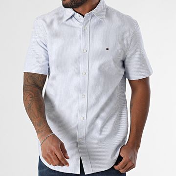 Tommy Hilfiger - Heritage 7538 Camicia a maniche corte a righe bianche e blu chiaro