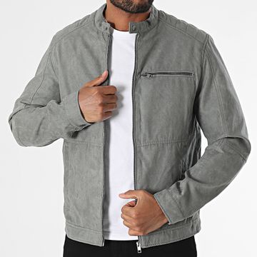 Jack And Jones - Giacca biker in pelle scamosciata grigia Dylan