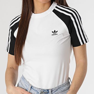 Adidas Originals - Maglietta donna 3 strisce JD0834 Bianco Nero