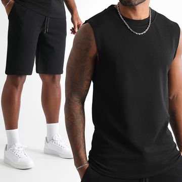 LBO - Canotta con texture Waffle e set di pantaloncini da jogging 1755 nero