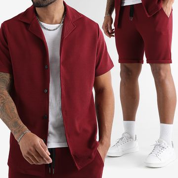 LBO - Set camicia e pantaloncini Waffle 1760 Bordeaux a maniche corte