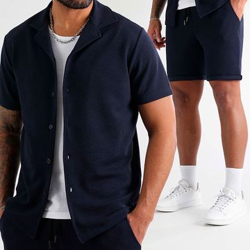 LBO - Waffle 1761 Set camicia e pantaloncini a maniche corte blu navy
