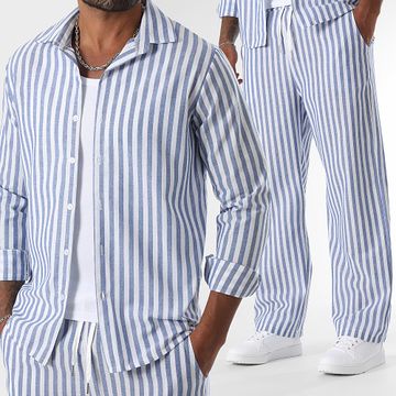 LBO - Set camicia a maniche lunghe e pantaloni a righe larghe 1766 azzurro bianco