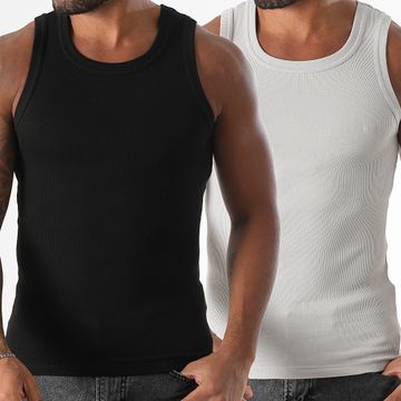 LBO - Set di 2 canottiere a tinta unita 3743 Nero Grigio