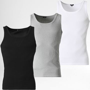 LBO - Set di 3 canottiere a coste 1798 nero bianco grigio erica