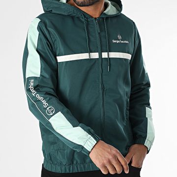 Sergio Tacchini - Prannie 40846 Giacca con cappuccio e zip a righe Verde scuro Beige