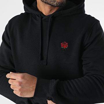 Luxury Lovers - Felpa con cappuccio con ricamo di rose nero