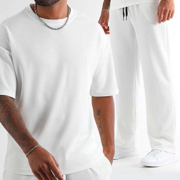 LBO - Waffle 1836 Set di pantaloni e maglietta a gamba larga bianca testurizzata