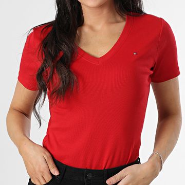 Tommy Hilfiger - T-shirt donna con scollo a V New Slim Cody 0584 Rosso