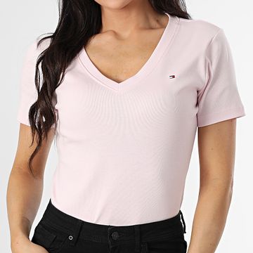 Tommy Hilfiger - Maglietta donna New Slim Cody con scollo a V 0584 Rosa
