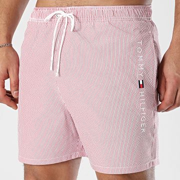 Tommy Hilfiger - Pantaloncini da bagno a righe con coulisse media 3265 rosso bianco
