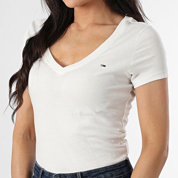 Tommy Jeans - Maglietta donna con scollo a V Slim 0458 Bianco
