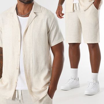 LBO - Set camicia e pantaloncini in lino a maniche corte 1854 Beige