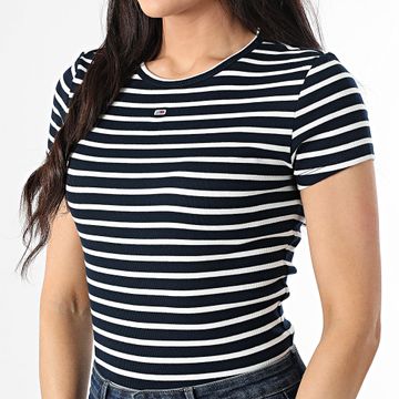 Tommy Jeans - Maglietta donna Essential 7383 Navy White Slim Stripe Tee Shirt