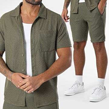 Zayne Paris  - Set camicia a maniche corte e pantaloncini da jogging verde kaki
