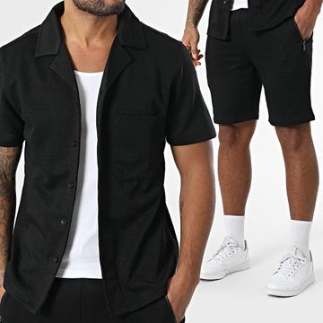 Zayne Paris  - Set camicia nera a maniche corte e pantaloncini da jogging