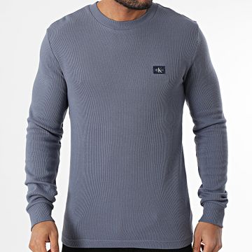 Calvin Klein - Felpa girocollo Waffle 7117 Blu Grigio