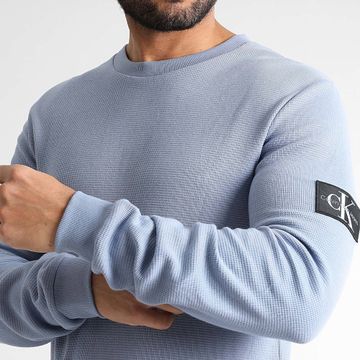 Calvin Klein - Felpa girocollo Monogram Badge Waffle 3485 Azzurro