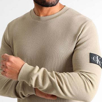 Calvin Klein - Felpa girocollo Monogram Badge Waffle 3485 Beige
