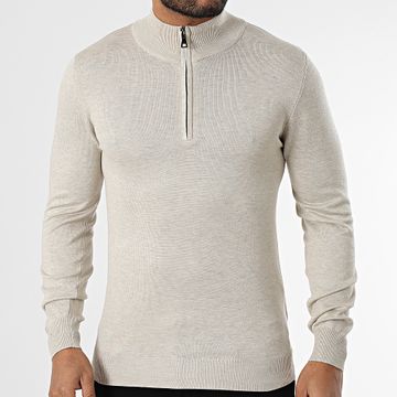 Frilivin - Maglione beige con scollo a zip