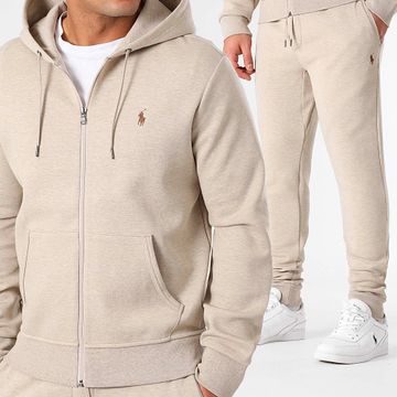 Polo Ralph Lauren - Original Player Set di pantaloni da jogging e felpa con zip e cappuccio Beige Chiné