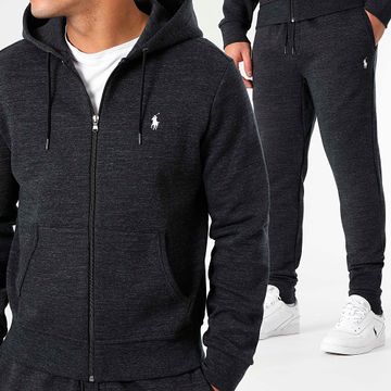 Polo Ralph Lauren - Set di pantaloni da jogging e felpa con zip e cappuccio Nero Heather