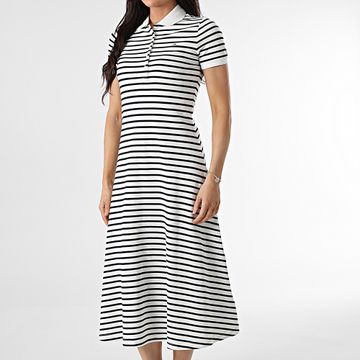 Tommy Jeans - Maxi Polo donna a maniche corte a righe 0383 Bianco Blu Navy