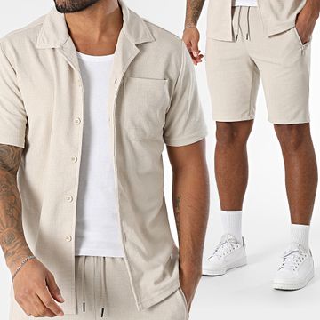 Zayne Paris  - Set camicia a maniche corte e pantaloncini da jogging beige