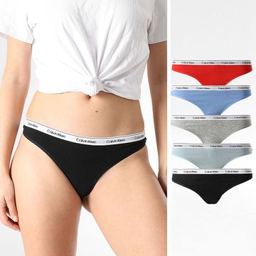 Calvin Klein - Set di 5 perizomi da donna QD5221E Nero Rosso Grigio Heather Azzurro