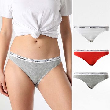 Calvin Klein - Set di 3 mutandine da donna QD5207E Bianco Rosso Grigio Heather