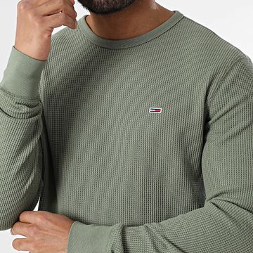 Tommy Jeans - Maglione Slim Waffle 0688 Verde Khaki