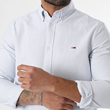 Tommy Jeans - Camicia a maniche lunghe Slim Stripe Oxford 0668 Bianco Azzurro